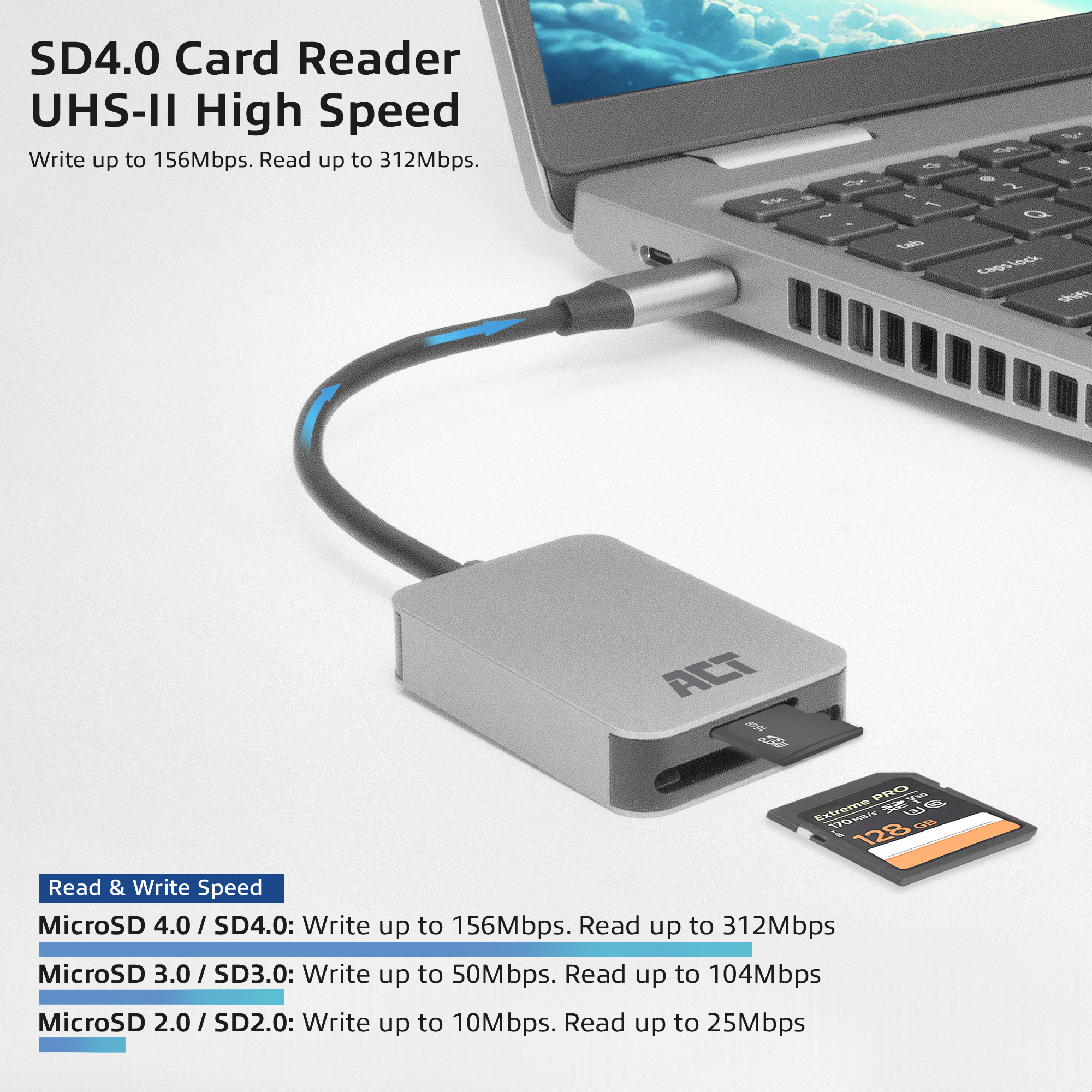 Act usb-c card reader for sd and micro s - Afbeelding 3
