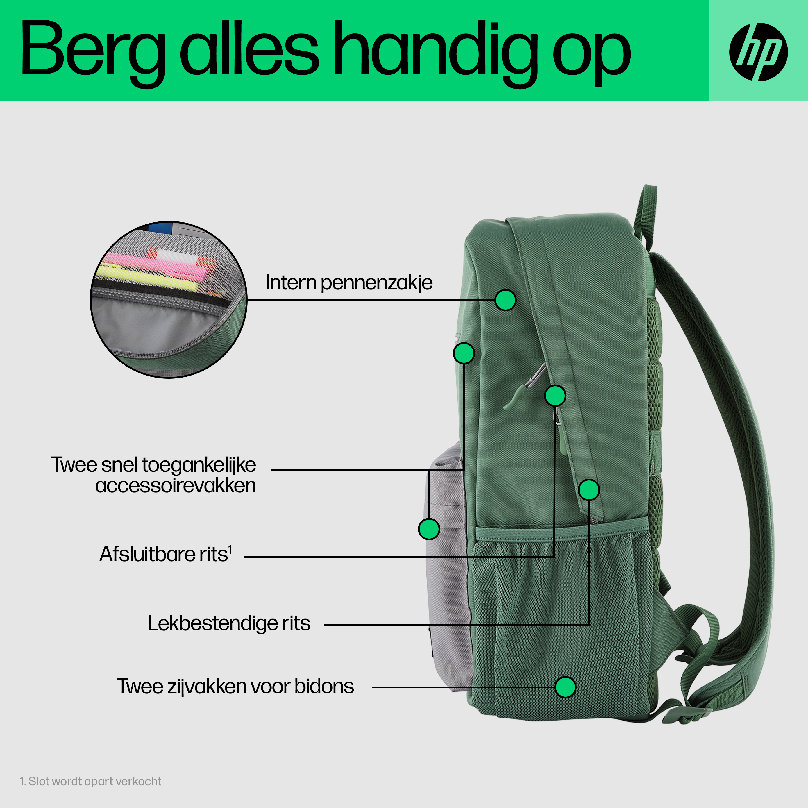 HP campus green backpack - Afbeelding 3