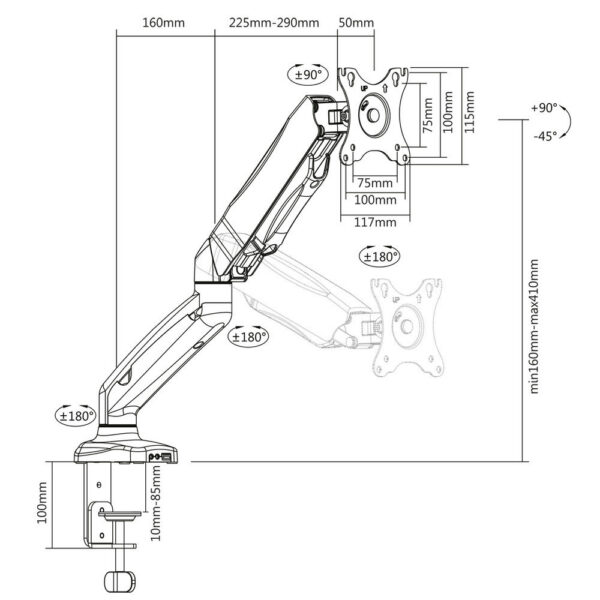 Act monitor desk mount stand gas 1SCREEN