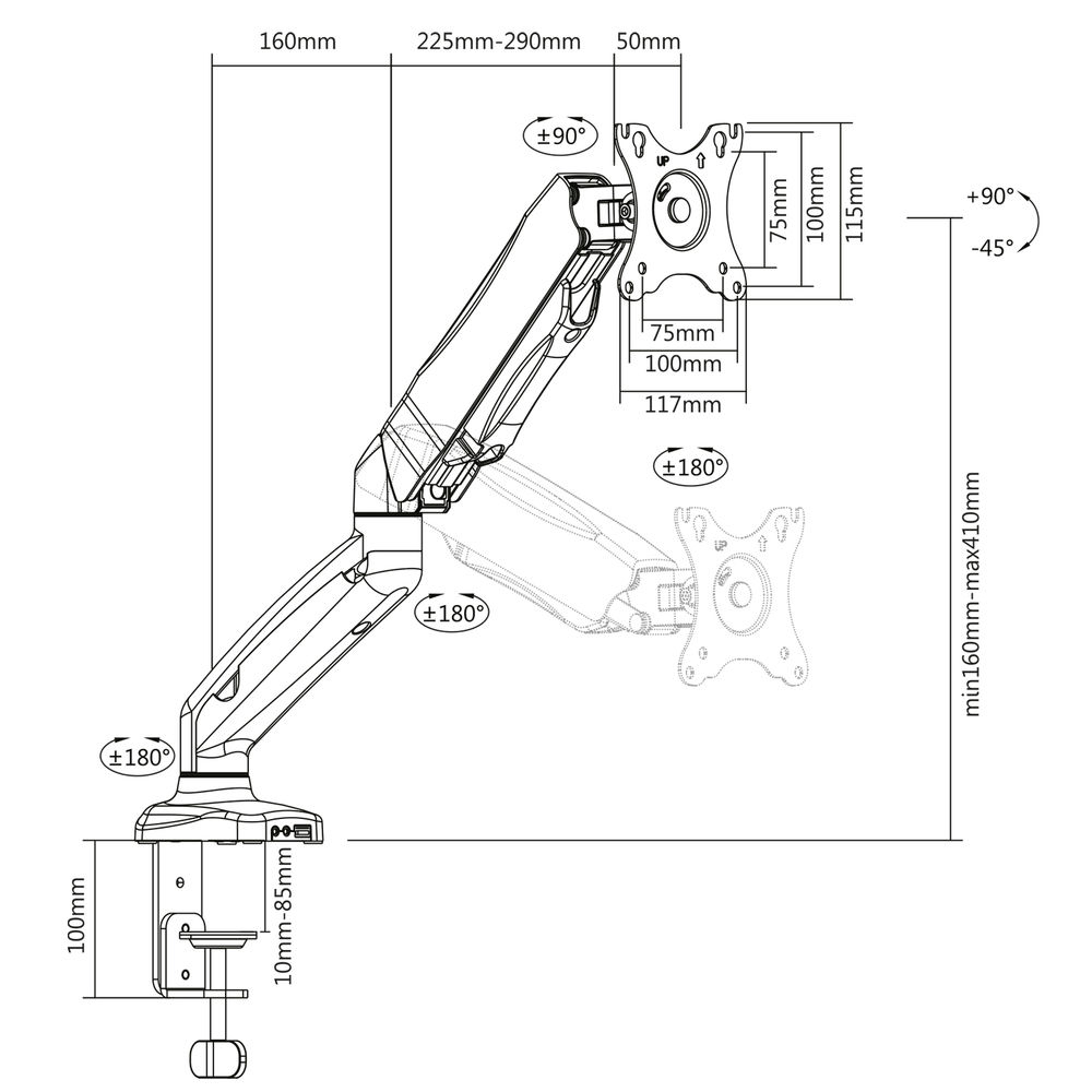 Act monitor desk mount stand gas 1SCREEN - Afbeelding 4