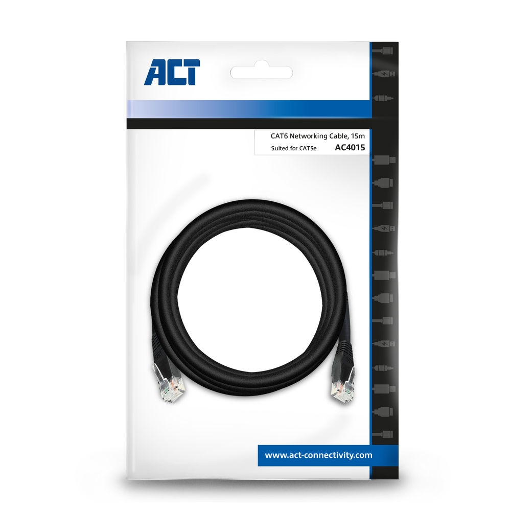 Act zwart 15,0 meter u/utp cat6 patchkab - Afbeelding 2