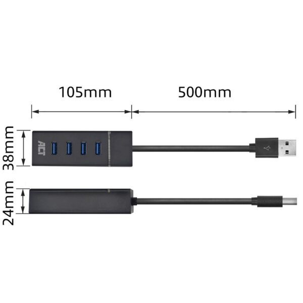 Act usb hub 3.2, 4x usb-a, zwart
